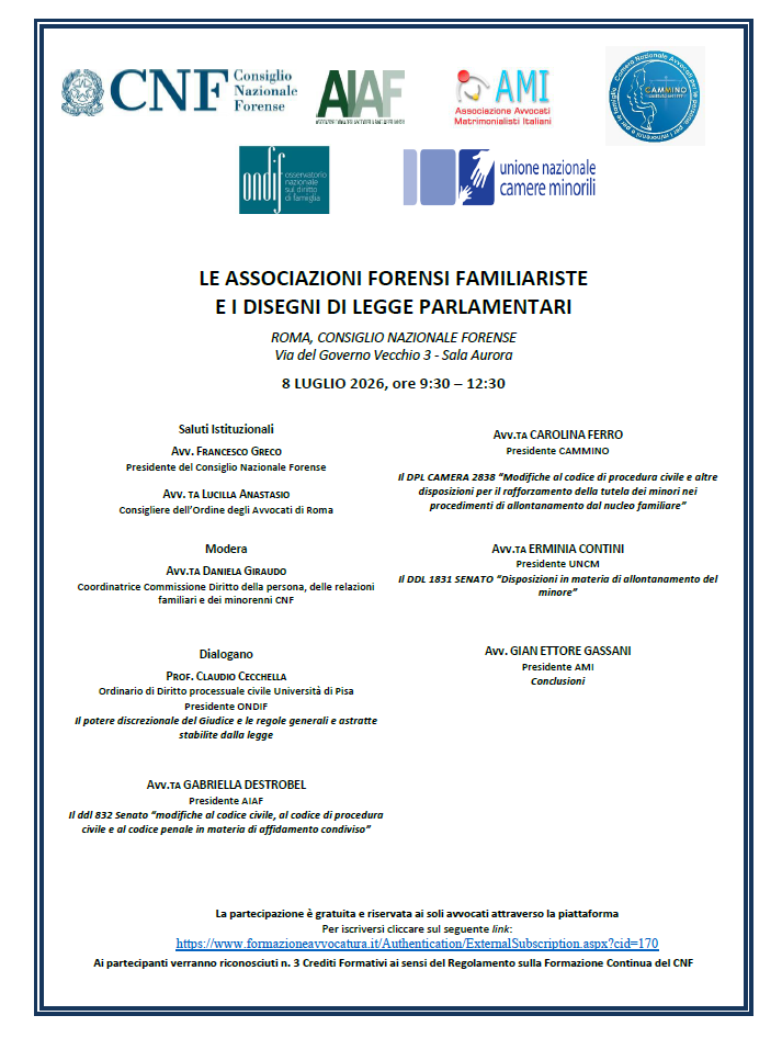 LE ASSOCIAZIONI FORENSI FAMILIARISTE E I DISEGNI DI LEGGE PARLAMENTARI 